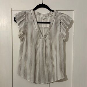 Blu Pepper Cream Striped Ruffle Sleeve Blouse